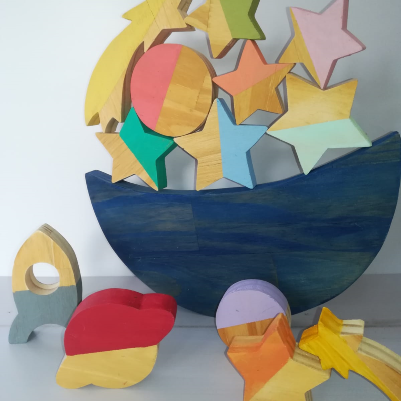 Luna / estrellas y planeta (pintado a mano)